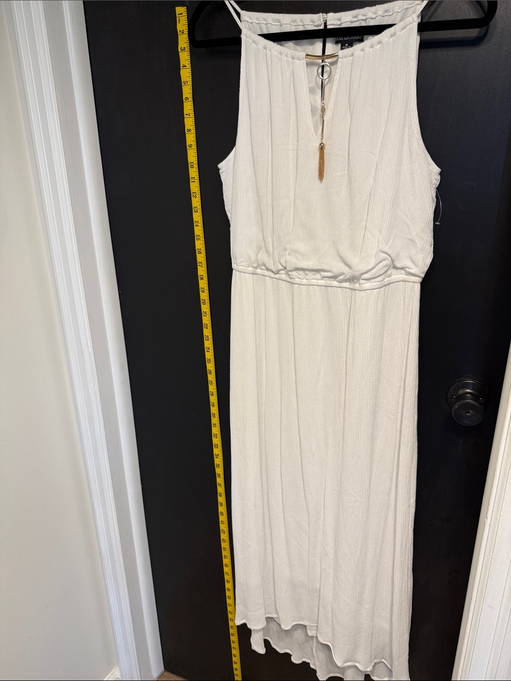 Nina Leonard Cream Sleeveless Maxi Dress with Tassel Accent